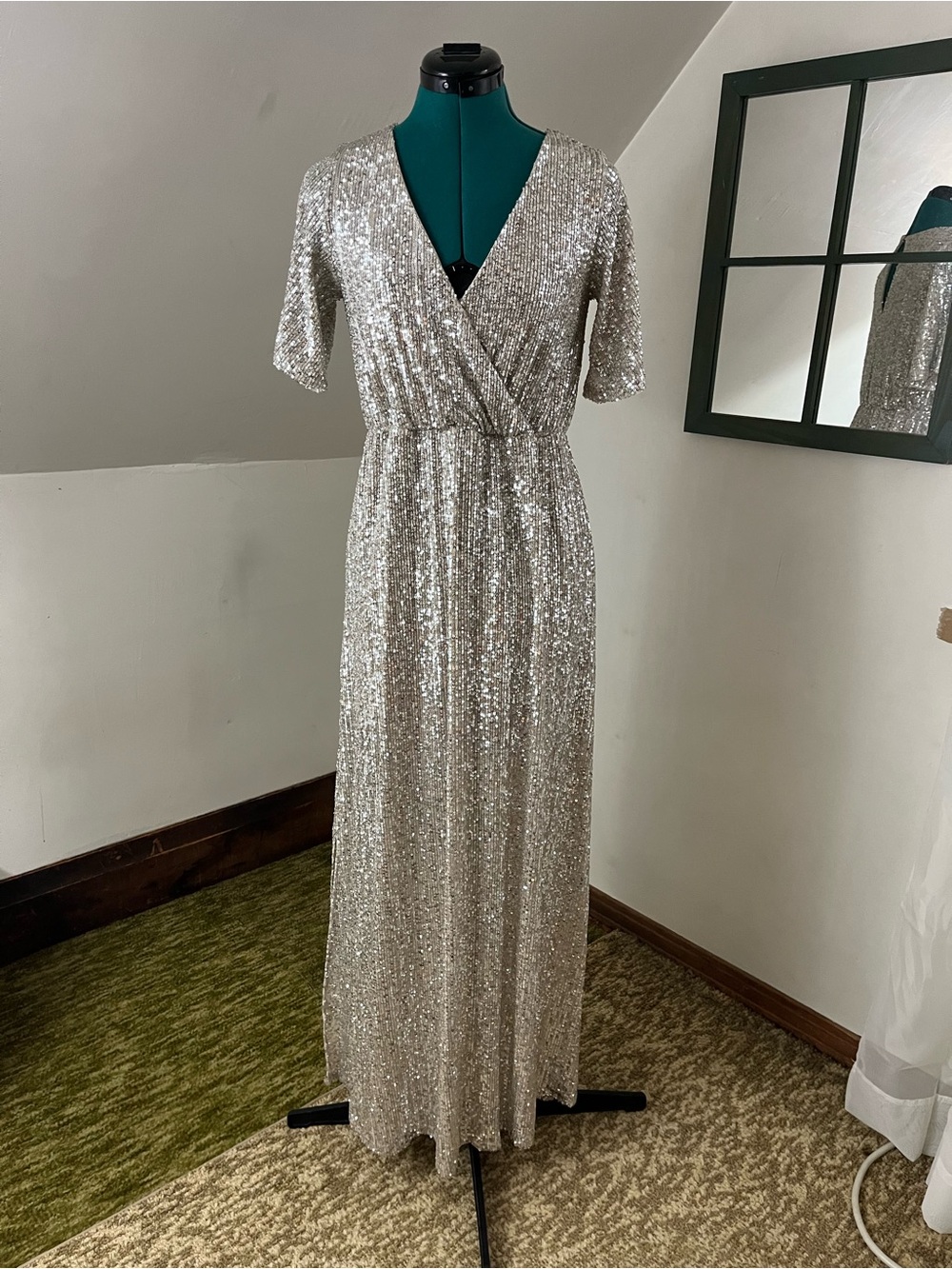 Altar’d State Champagne Sequin Maxi Dress/Gown